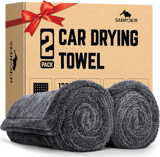 2-Pack 1200 GSM Car Drying Towels – Microfiber Towels for Cars (36" x 24"), Ultra-Absorbent, Streak-Free, Scratch-Free, No Water Spots, Double-Twist Pile & Edgeless Design