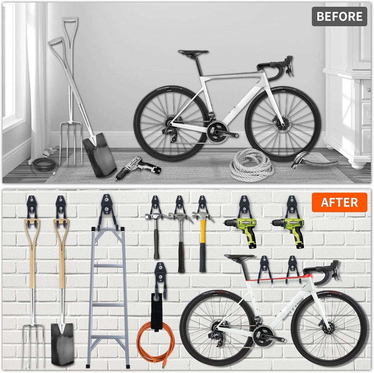 6 Pack Garage Hooks, Large Utility Wall Mount Garage Hooks Heavy Duty with Multiple Welding Spots, Garage Organization for Hanging Garden & Shed Tools, Bike, Ladder, Hose and More(Black)