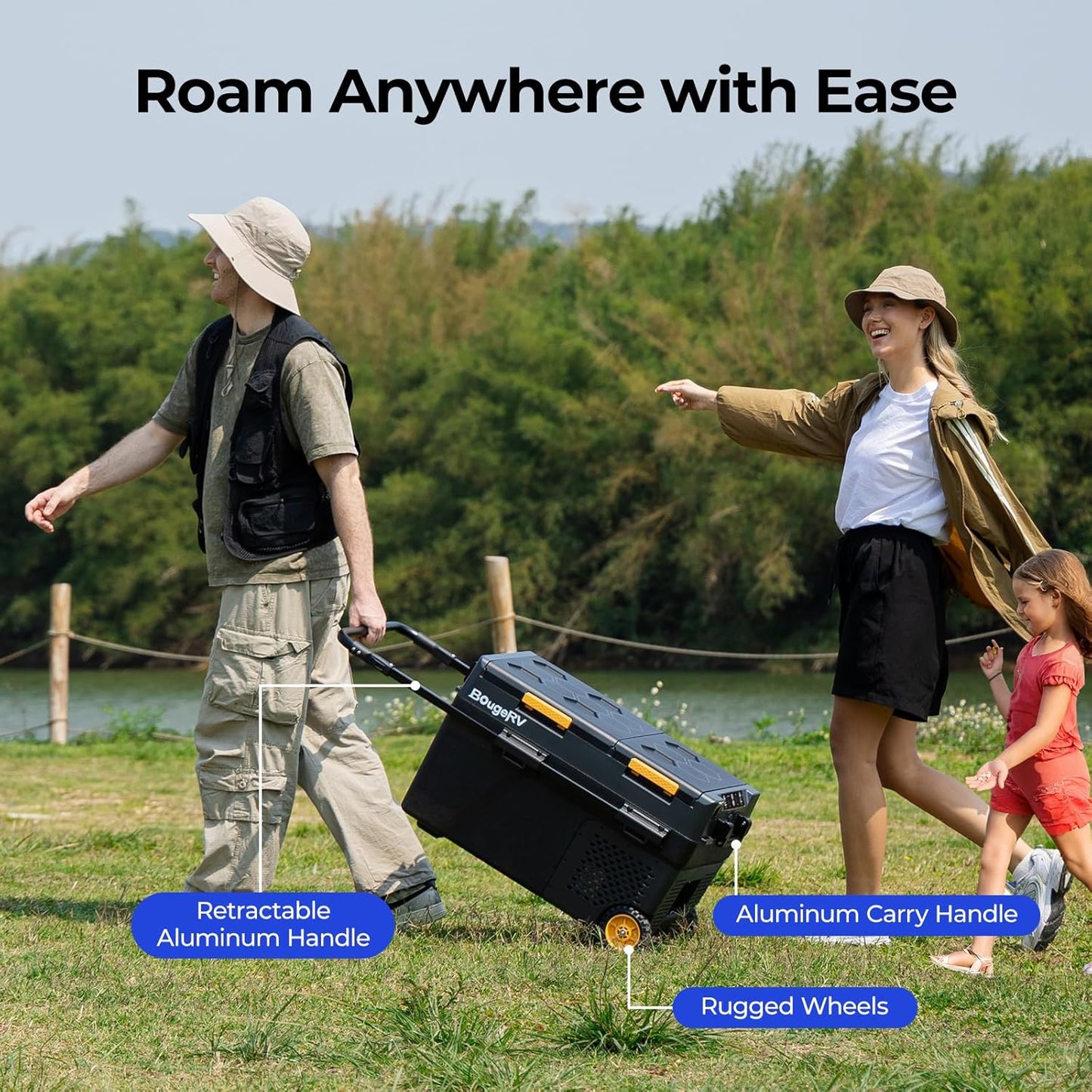 BougeRV 12 Volt Car Refrigerator, CRD2 43 Quart Portable Fridge Freezer with APP Control, -4℉ to 68℉ Dual Zone Compressor Electric Cooler 12/24V DC, 110~240V AC for Overlanding, Camping, RV, Truck