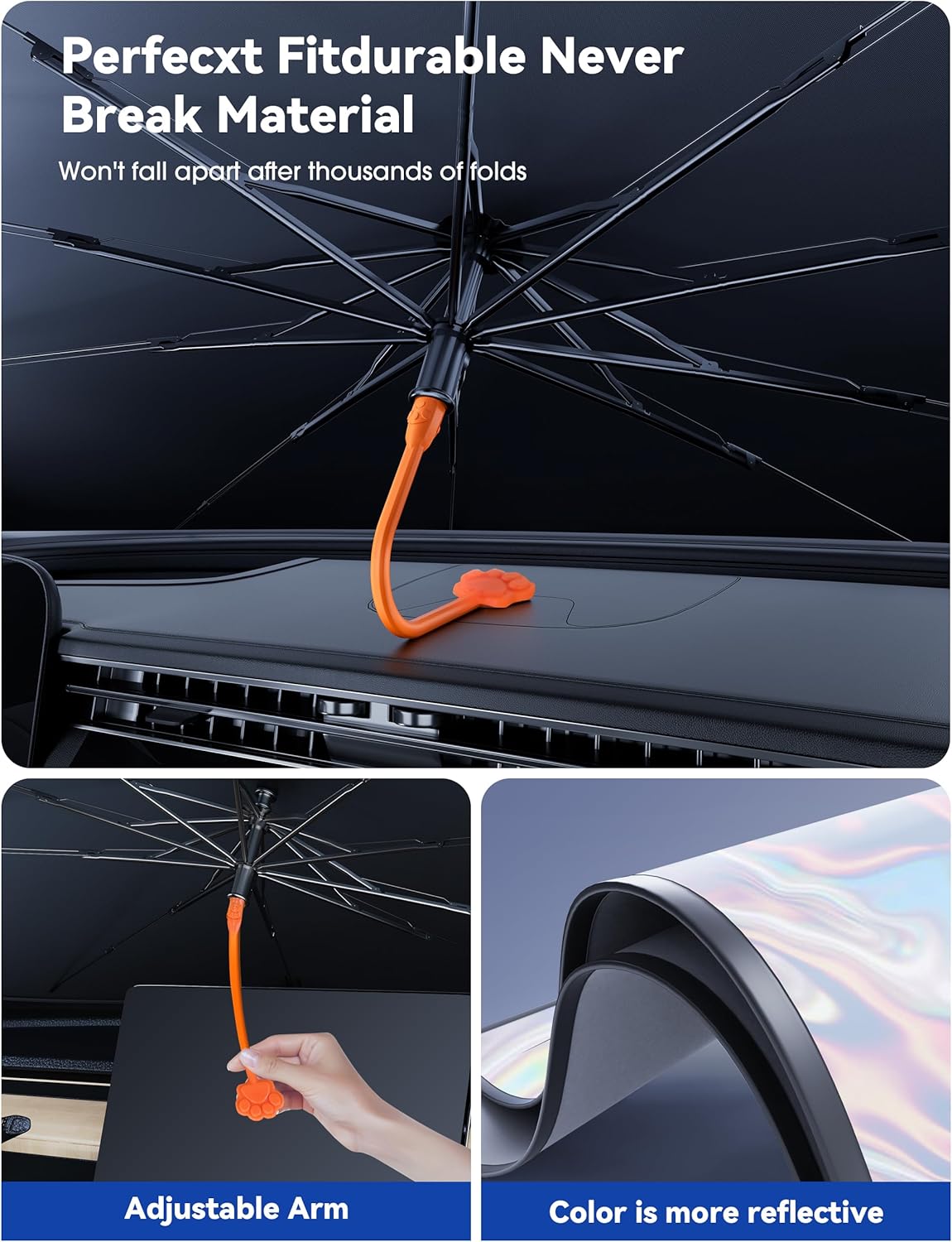 helloleiboo 𝟐𝟎𝟐5 𝑼𝑷𝑮𝑹𝑨𝑫𝑬 Car Windshield Sun Shade Umbrella,Colorful 360°Rotating Foldable Windshield Sun Shade Front Window Reflective Polyester Blocks Heat and Sun Sun Shade for Cars SUV