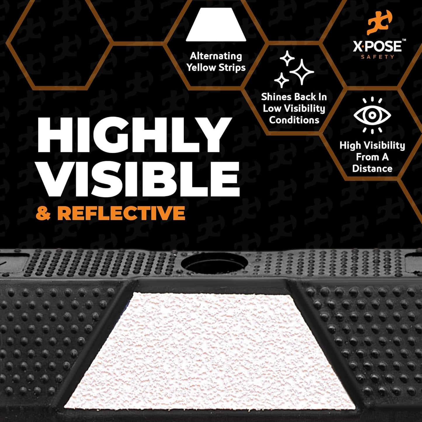 Xpose Safety 72" Heavy Duty Rubber Parking Stopper – Bulk 2 Full Pallets 100 Pack Wheel Blocks for Garage, Driveway, or Ramp – Car Bumper Stop with White Reflective Strips – Removable Floor Mount