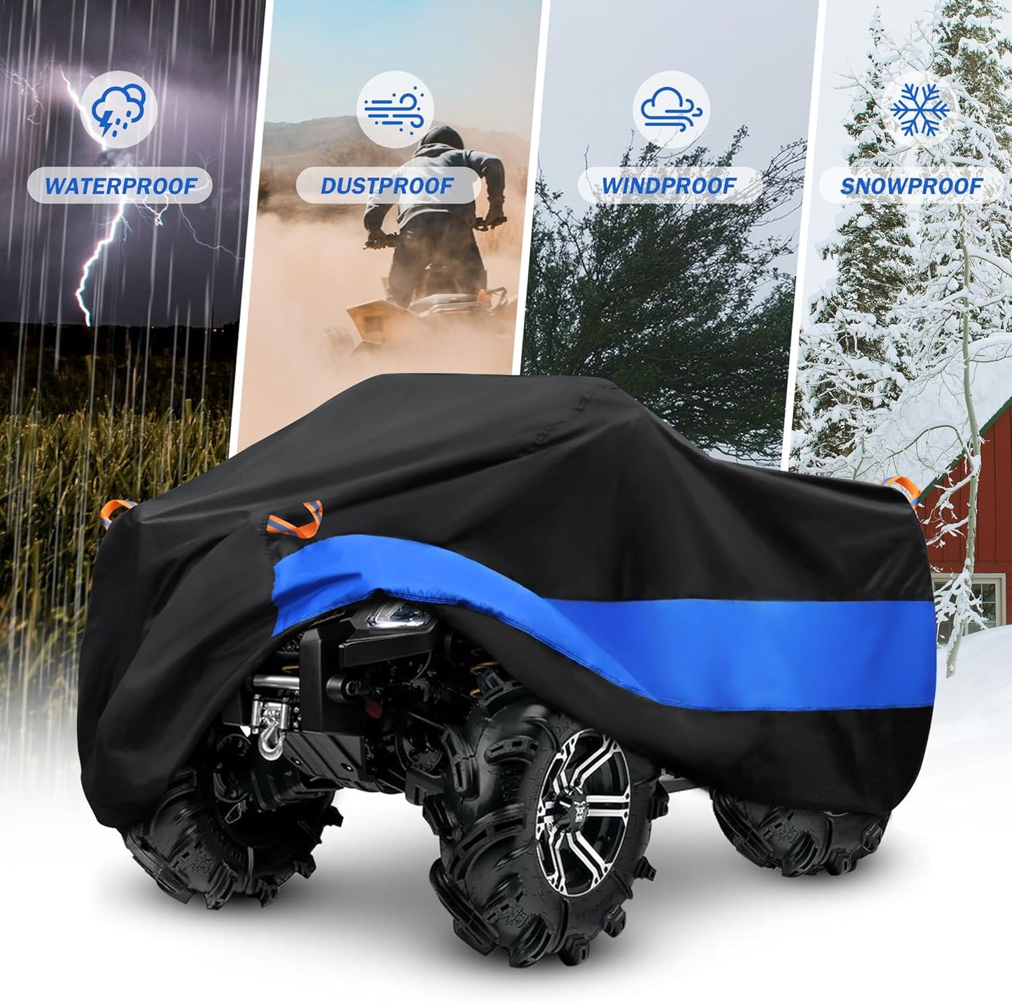 MORNYRAY ATV Cover Waterproof Heavy Duty Universal Quad Cover Outdoor Storage Cover 4 Wheeler UV Protection for Polaris Yamaha Honda Suzuki Kawasaki (Black, A3-86.6''L x 38.6''W x 41.7''H)