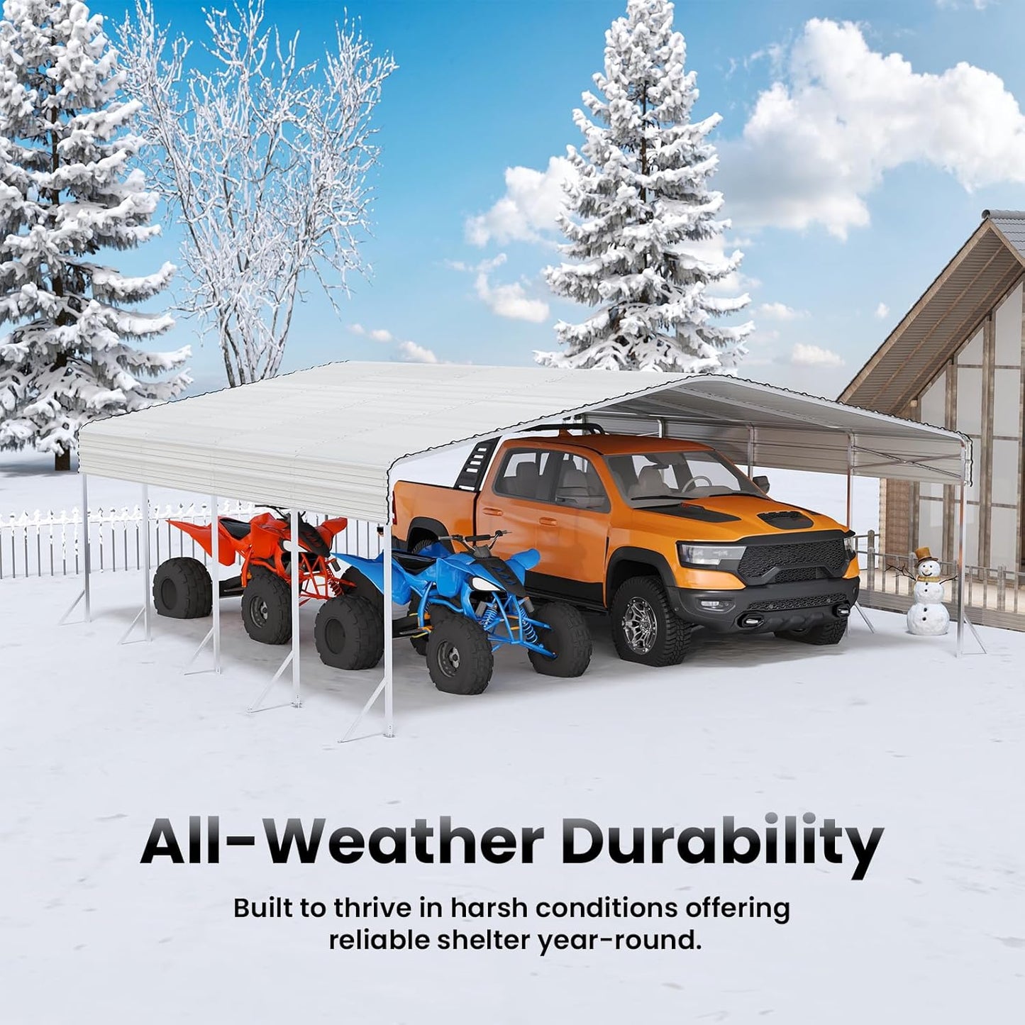 20x20 Carport, Heavy Duty Metal Car Port, All-Weather Protection, Easy Assembly for Cars, Trucks, Boats, Tractors, and Outdoor Storage, White