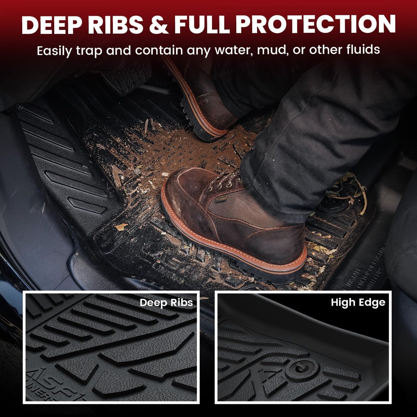 LASFIT Floor Mats for Toyota Tundra 2022-2025 Double Cab, Custom Fit All Weather Protection TPE Easy Clean Odorless Anti-Slip Floor Liners for Tundra 2022 2023 2024 2025 Front & Rear 2 Row Car Mats