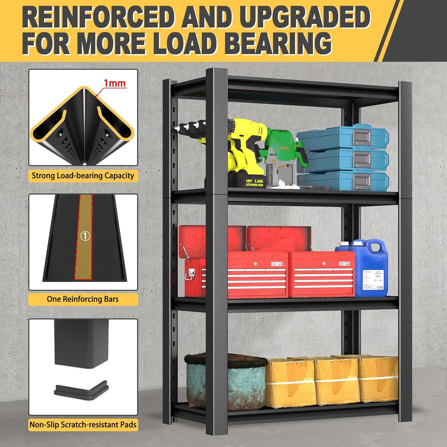 60" H x 40" W x 20" D 4-Tier Heavy Duty Garage Shelving Unit, 2000 LBS Capacity Metal Storage Rack,Adjustable Steel Shelves for Garage, Warehouse, Basement, Pantry, Workshop.1 Pack