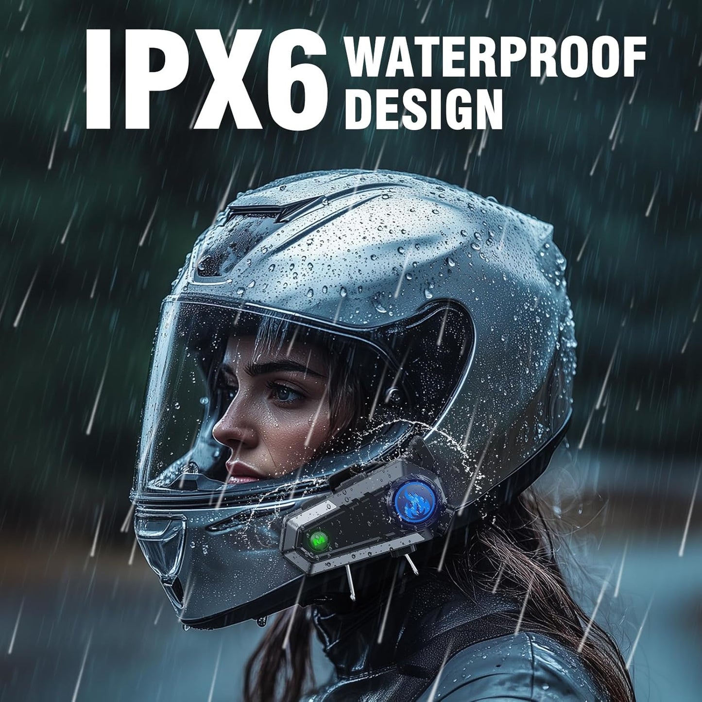 Motorcycle Helmet Bluetooth Headset, Bluetooth Motorcycle Helmet with 2 Type Mics, Intercom/Hands-Free Call/Music/Waterproof/Noise Cancellation/Wake Up Siri, Compatible with All Helmets