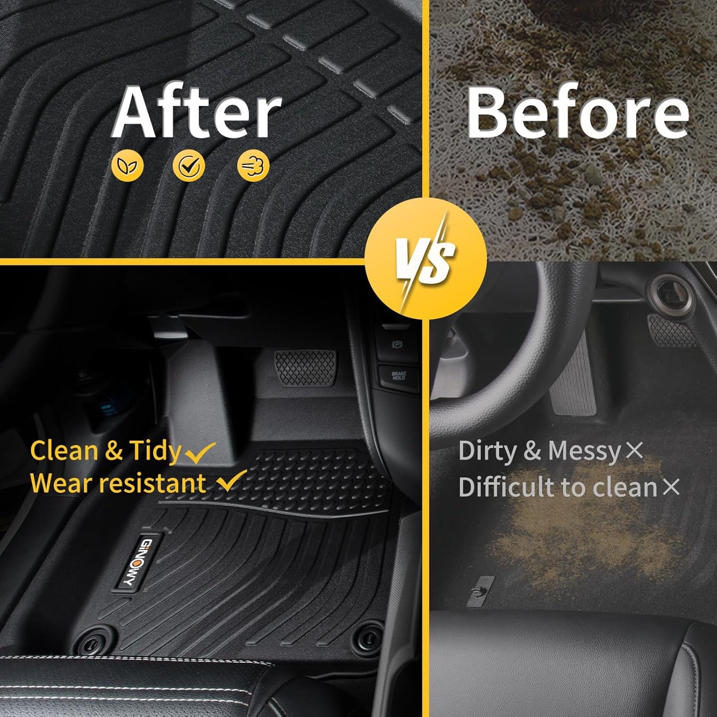 GINOWY-Floor Mats & Cargo Liner for Honda CRV 2017-2022 TPE All Weather CR-V Car Mats (Deck in Upper Position) Non-Slip Trunk Mat Floor Liners Waterproof Custom Fit Accessories Mats Black