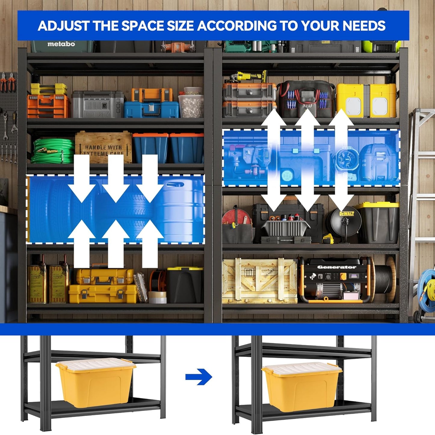 63"H Garage Shelving Heavy Duty Rack, 3000 LBS Extra Large Capacity 5 Tier Adjustable Storage Shelves, Metal Industrial Shelf Units for Garage, Basement and Warehouse, 63"H×31.5"W×13.78"D, Black
