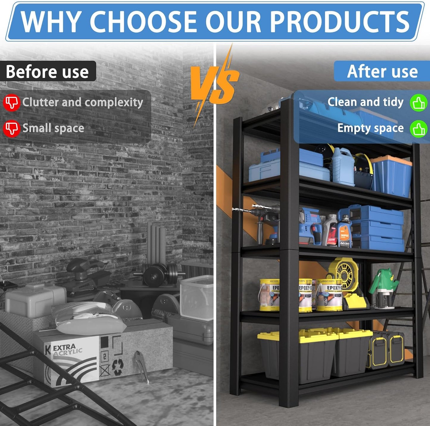 5-Tier Heavy Duty Garage Shelving Unit, 3000 LBS Capacity Metal Storage Rack 72" H x 48" W x 20" D, Adjustable Steel Shelves for Garage, Warehouse, Basement, Pantry, Workshop.4 Pack