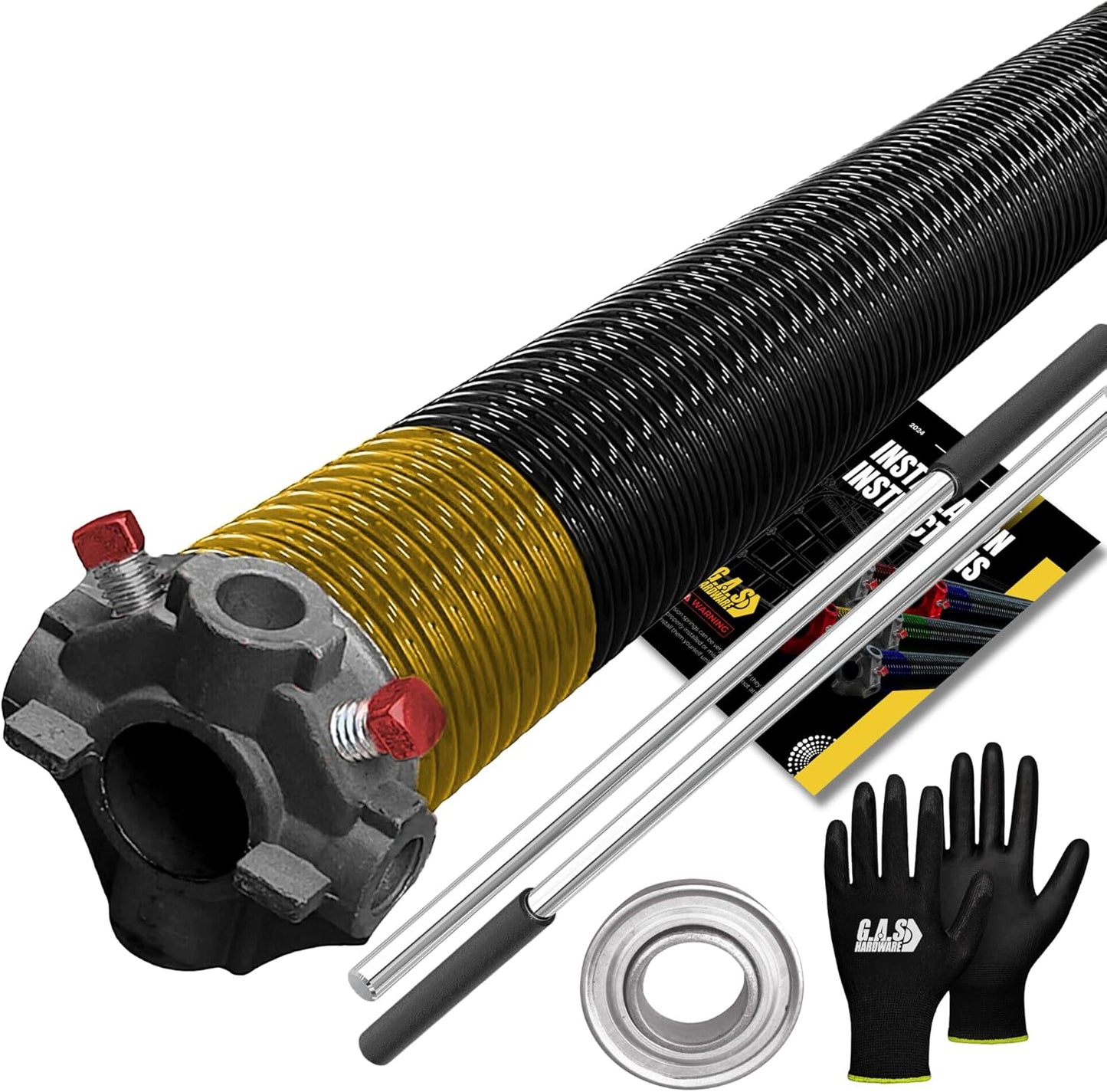 Garage Door Torsion Spring 250x2x26 Torsion Spring for Right Side of Garage Door with 1" Steel Bearing, Gloves, and Winding Bars Precision E-Coating 5-Year Warranty Minimum 30,000 Cycles (Black Cone)