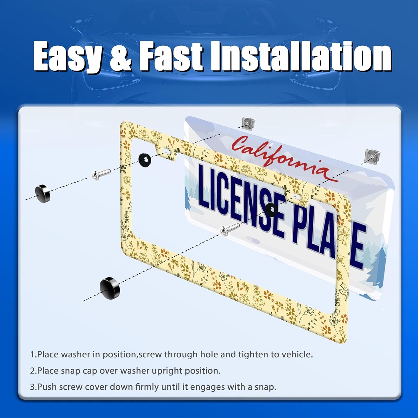 Yellow Wild Flowers License Plate Frame Colorful Flower Floral License Plate Stainless Steel Funny License Plate Holder for Men Women Universal Car Accessories Decoration 12.3" x 6.3"