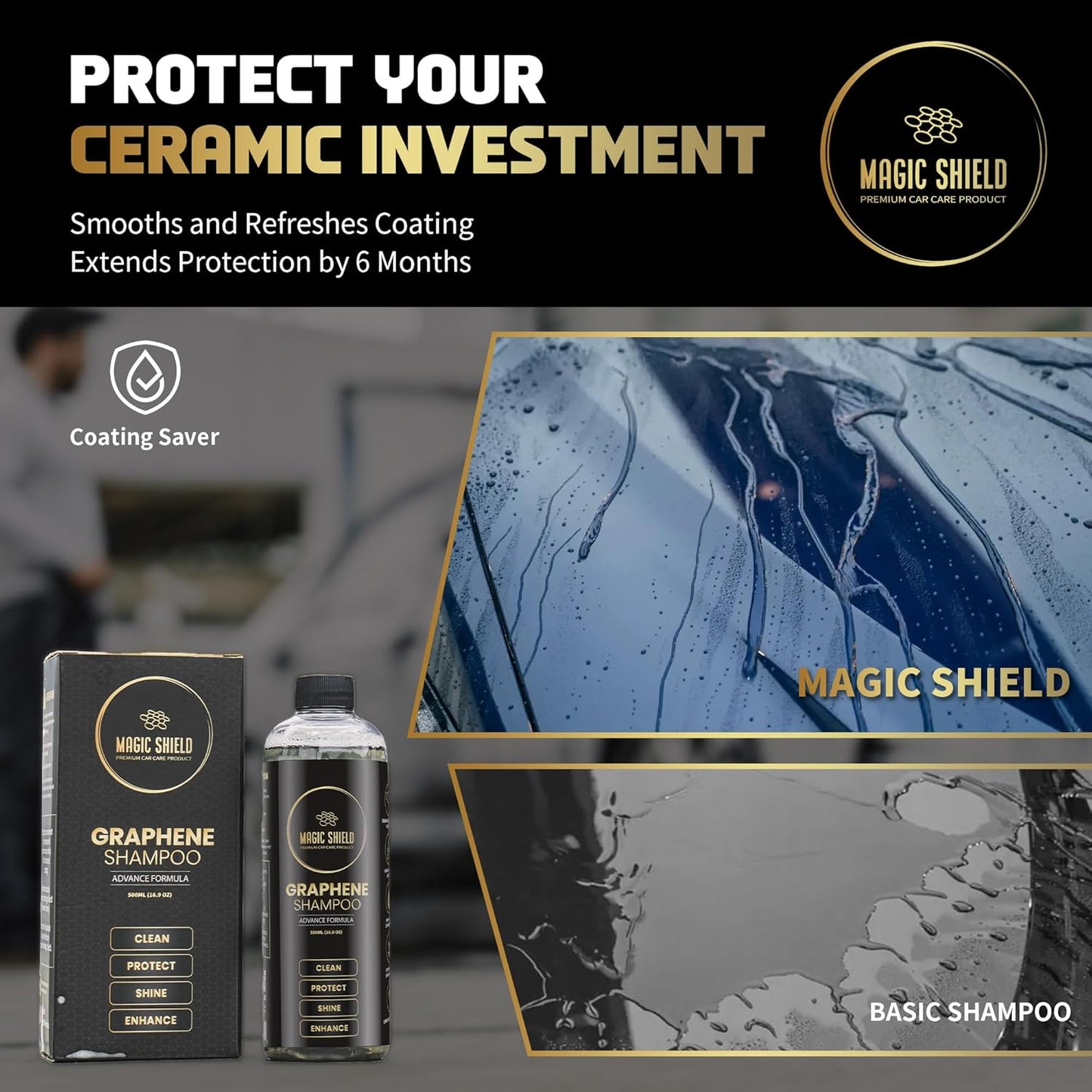 Graphene Shampoo – pH Neutral Car Wash | Advanced Hydrophobic & SiO2 Protection | Deep Cleans & Enhances Shine | Safe for Ceramic Coatings & All Paint Types – 16oz
