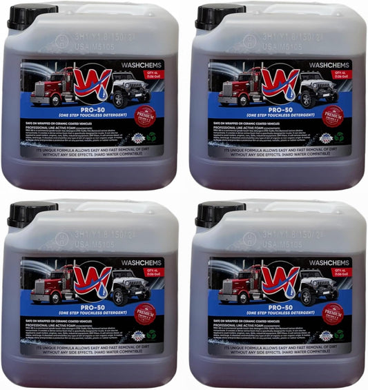 Wash Chems Pro 50 Touchless Car Wash Detergent Soap Concentrate No Brushing, Commercial Grade Professional Auto Foam Cleaner Also Great for Trucks & Tractors (4, 1 gallon)