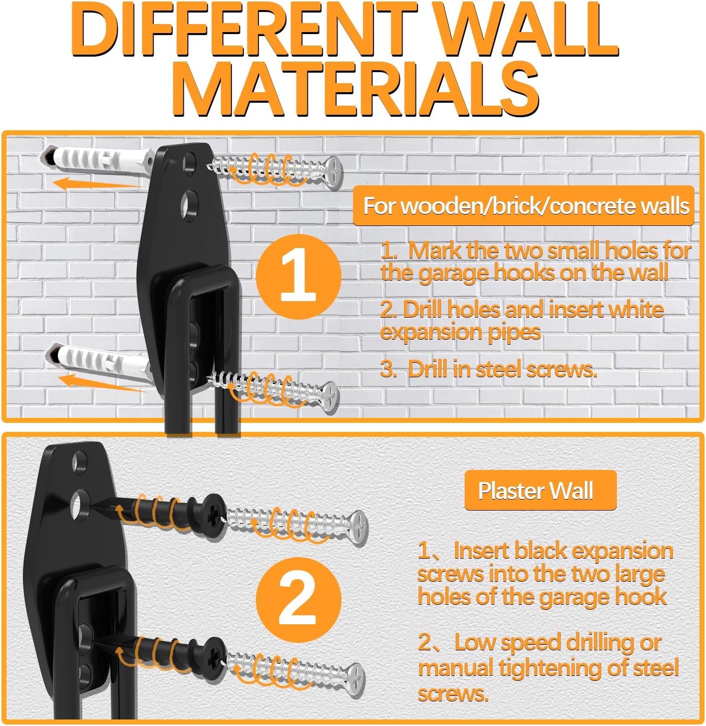 3-H Garden Hose Holder Wall Mount 4 Pack,Solid Steel Hose Hanger,Water Hose Holders for Outside,Perfect for Hanging Outdoor Air Hose,Ropes,Pipes,Garden Tools,Ladders,Bikes,Bulk Items(Orange)