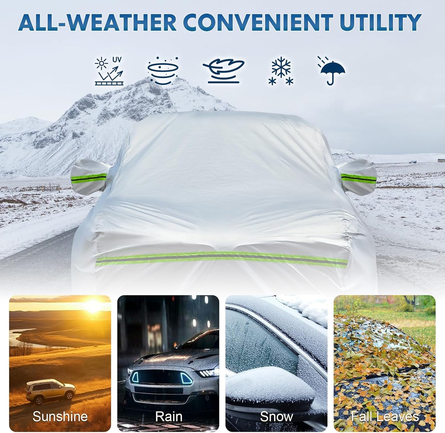 KEYOOG 6-Layer Full Car Cover is All-Weather Waterproof, Universal in All Seasons, Snow Prevention, Rainproof, Acid Rainproof, Sunscreen, Ultraviolet-Proof, Applicable to SUV and MPV (Up to 180")