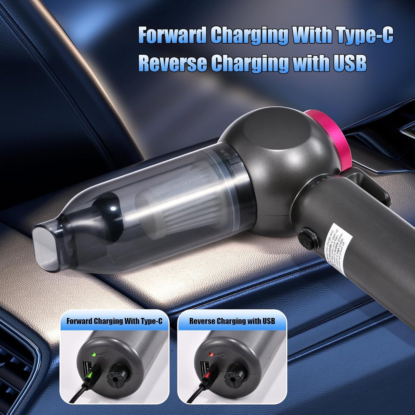 Car Vacuum Portable Handheld Cordless Vacuums, 20000PA Suction, 6000mAh Blower, Window Breaker, Seatbelt Cutter for Car, Home & Office Cleaning