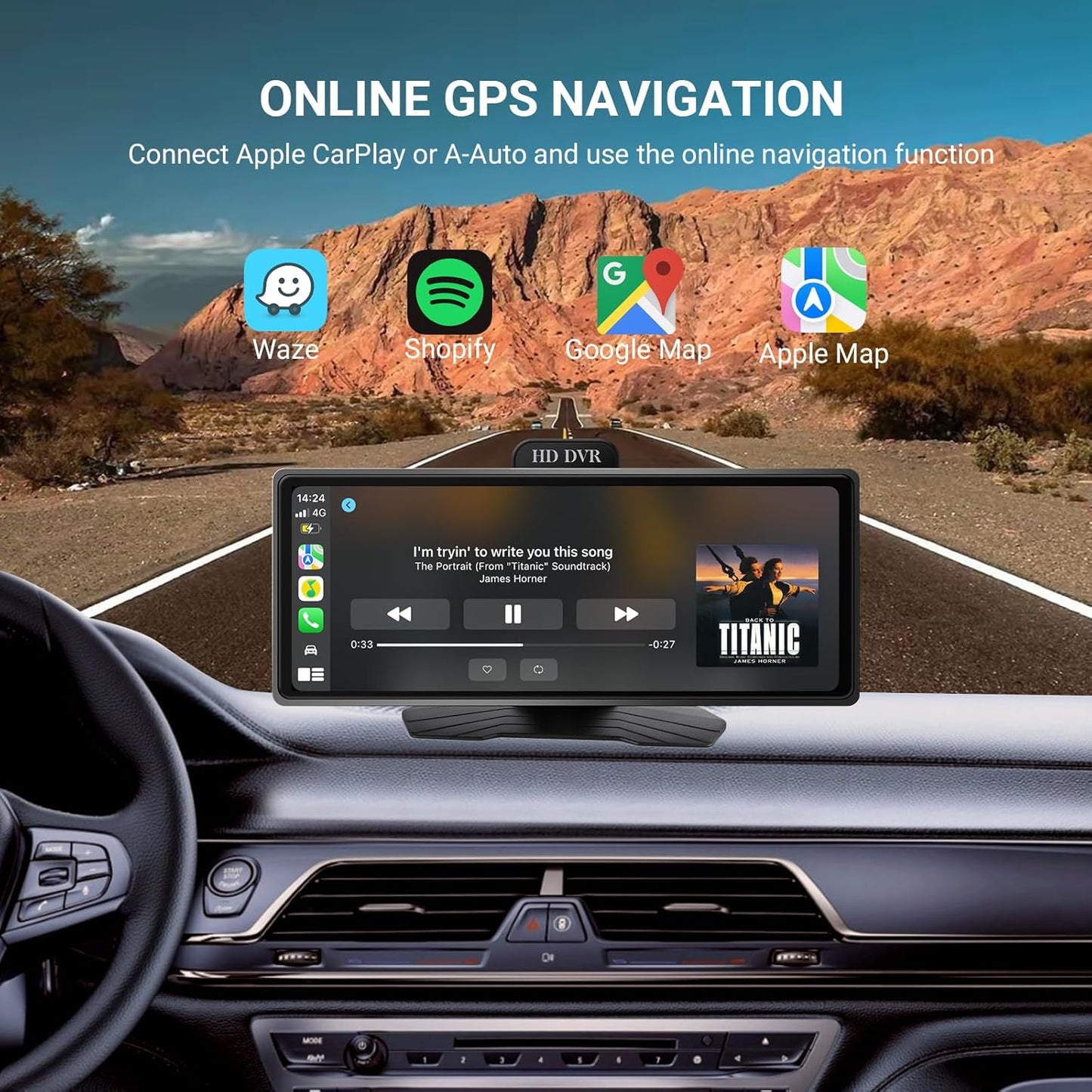 ‌9.26 Inch Wireless Apple CarPlay & Android Auto Car Display with 1080P Dash Cam & Backup Camera All-in-One Smart Car Stereo Free 64GB SD Card