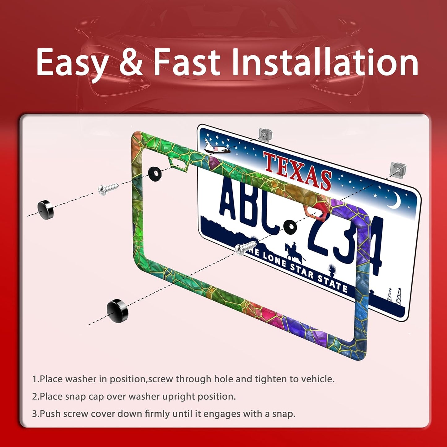 Colored Gemstone Patterns License Plate Frame Funny License Plate Frames Stainless Steel Accessories Cars Decor with 2 Holes and Screws Fits Standard Us Ca Vehicles License Plate Holder 12.2 X 6 Inch