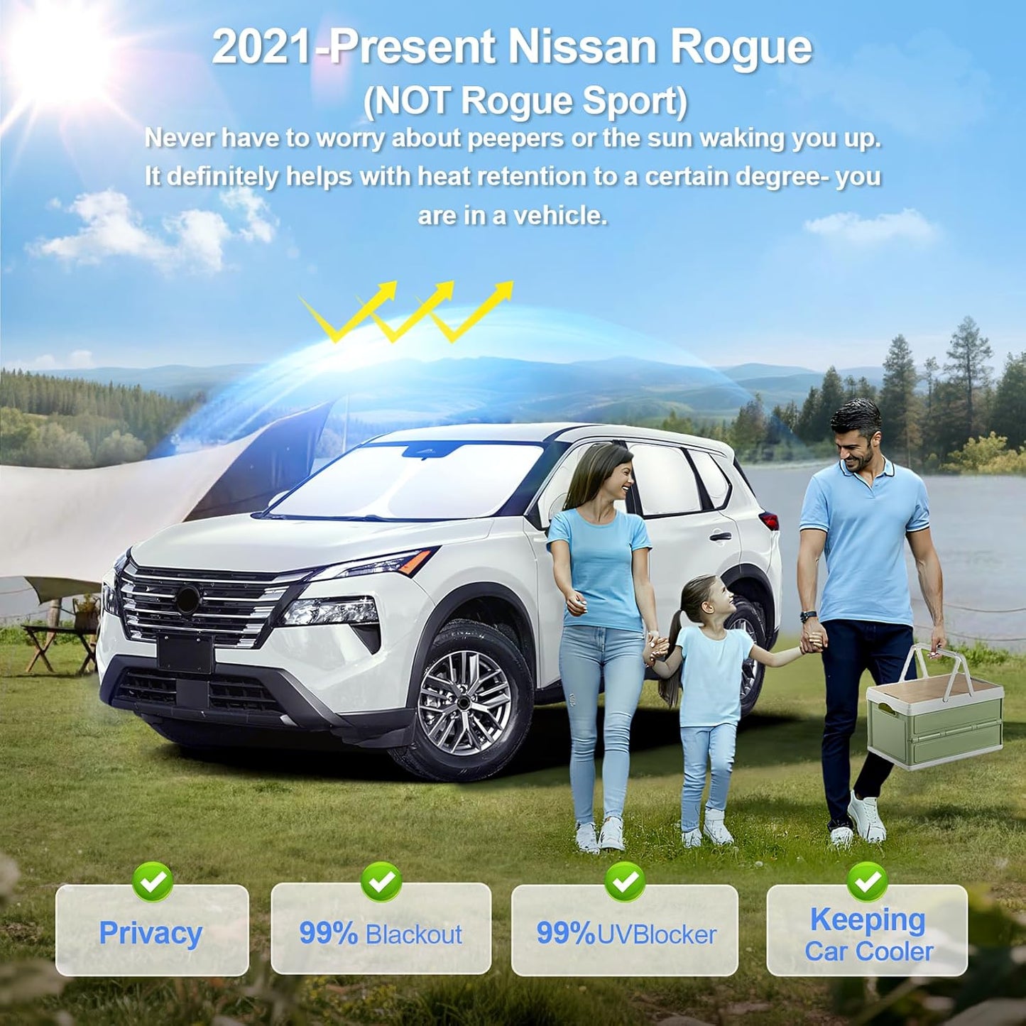 8pcs Car Window Shades for Nissan Rogue 2021-Present T Accessories,Windshield Side Rear Full Sunshade,Sun Visor UV Blocking, Privacy Protection and Blackout for Camping Outdoor(Not Rogue Sport)