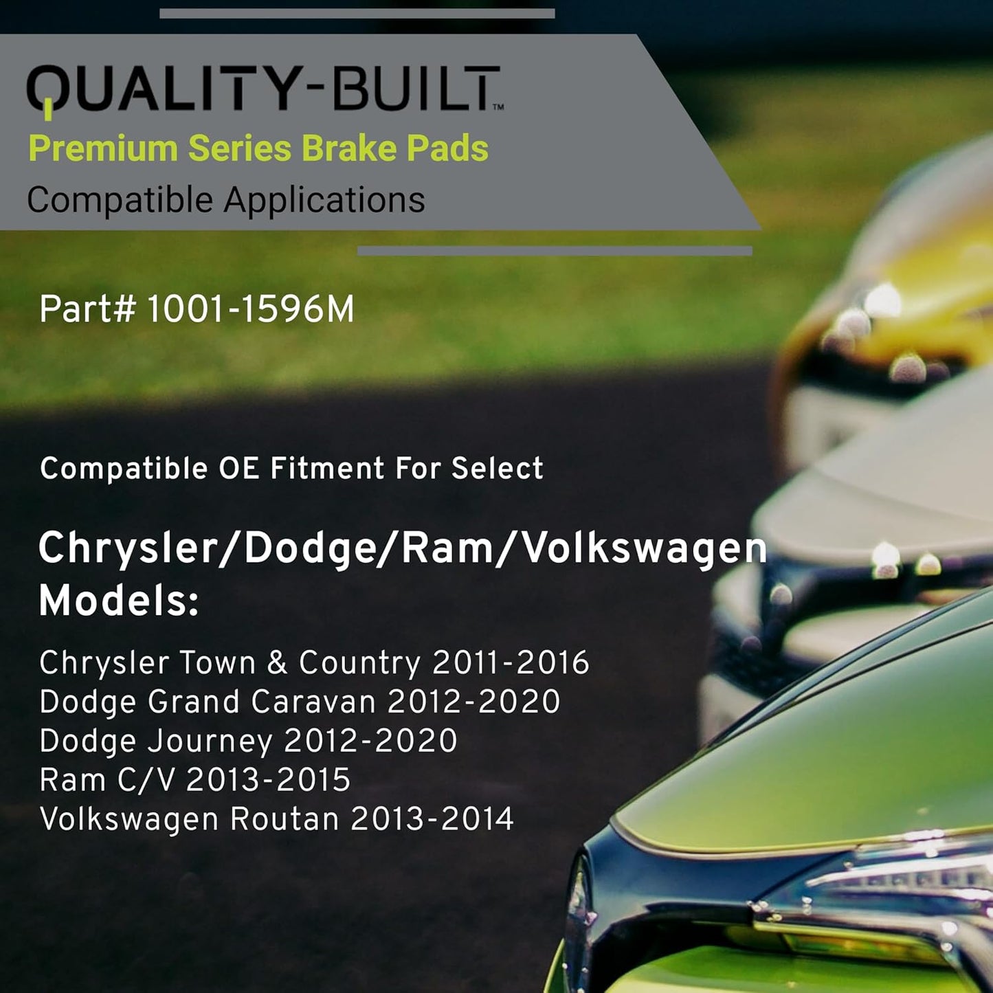 Premium Semi-Metallic Rear Brake Pads (1001-1596M) Compatible with 2011-2020 Chrysler/Dodge/Ram/Volkswagen (C/V/Grand Caravan/Journey/Routan/Town & Country)