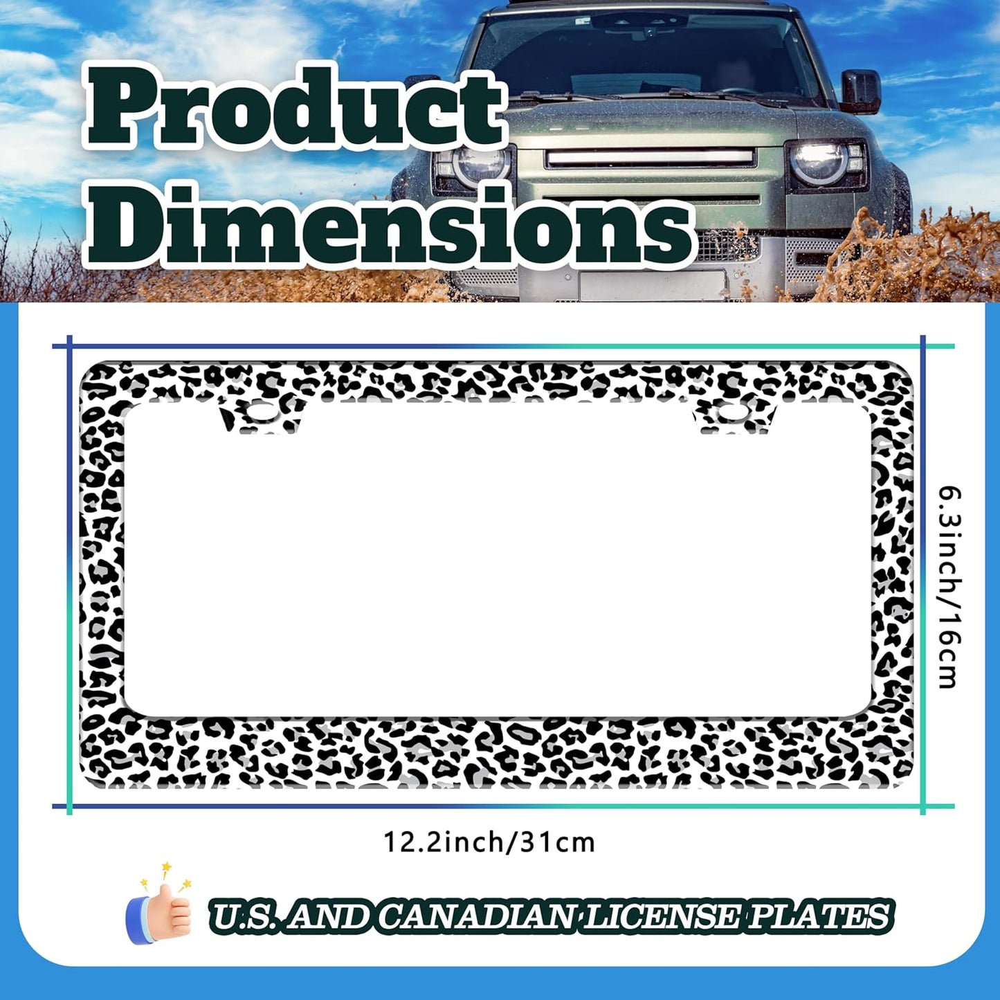 Leopard Print License Plate Frame Skin Texture Pattern Stainless Steel License Plate Holder for Front or Rear Car Tags Funny for Car Decoration Accessories with Screws 6.3 X 12.2 in for Women Men