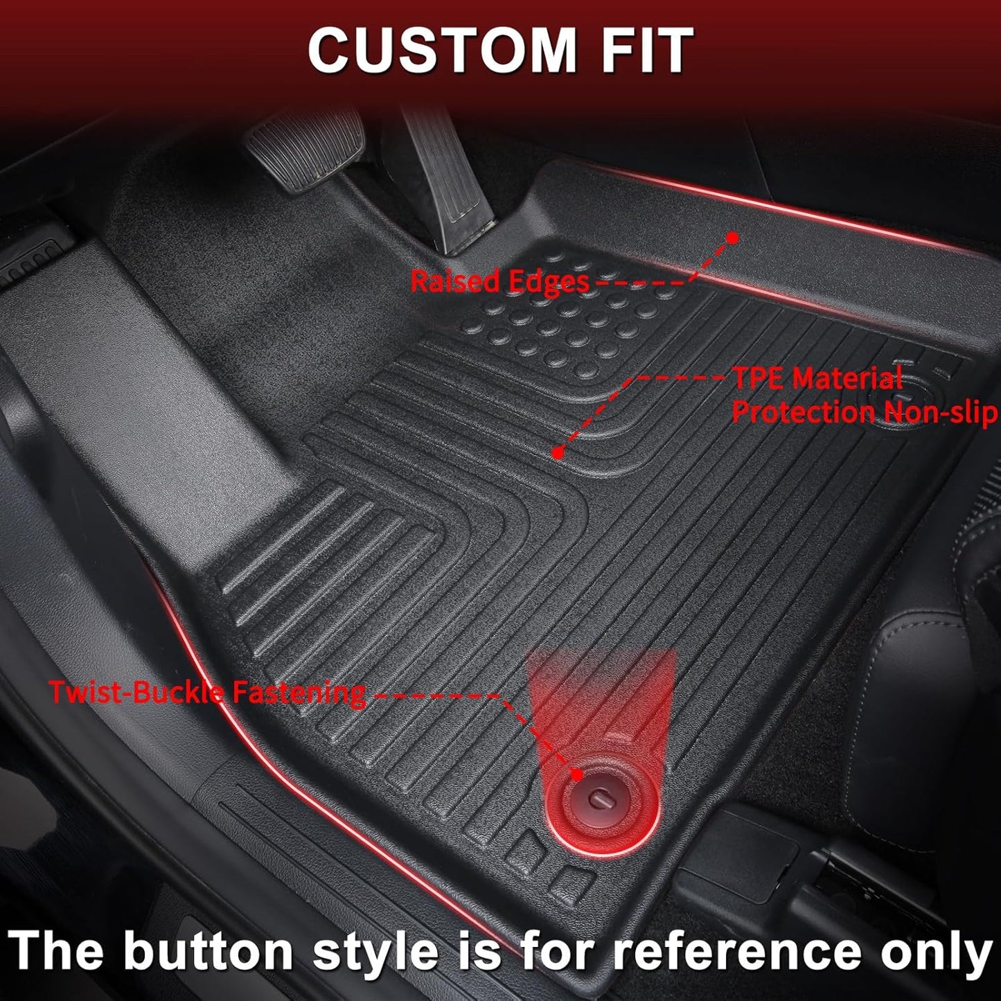 Wayhigh-All Weather Floor Mats Fit for Hyundai Santa Cruz 2022-2024 2025 Custom Fit TPE Heavy Duty Car Mats Santa Cruz Accessories-Black