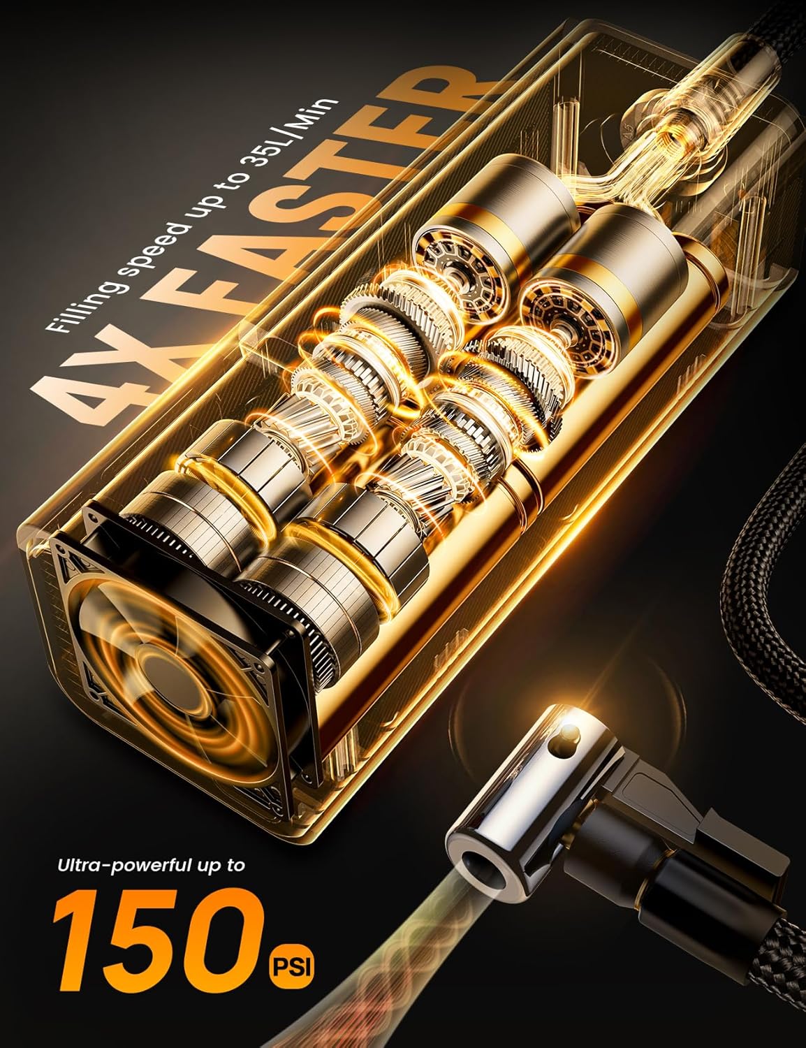 Lamicall Portable Car Tire Inflator - Air Compressor [150 PSI] [4X Faster] Cordless Car Air Pump with Rechargeable Battery, Digital Display Pressure Gauge, LED Light, for Cars, Motorcycles, Bike, Ball