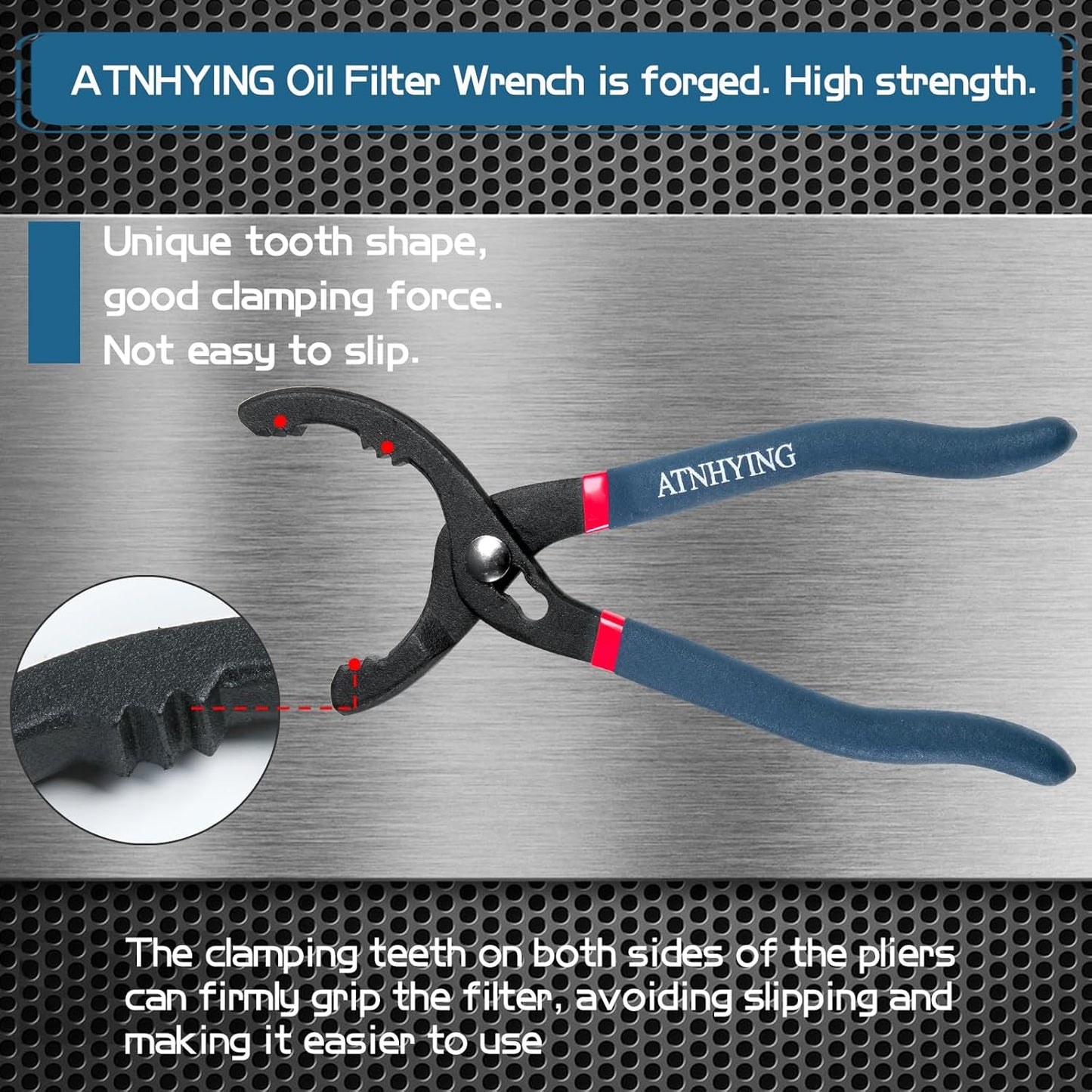 10" Oil Filter Pliers, Adjustable Small Oil Filter Wrench, Universal Oil Filter Removal Tool No Slipping for Engine Filters, Conduit, Fittings (10 Inch)