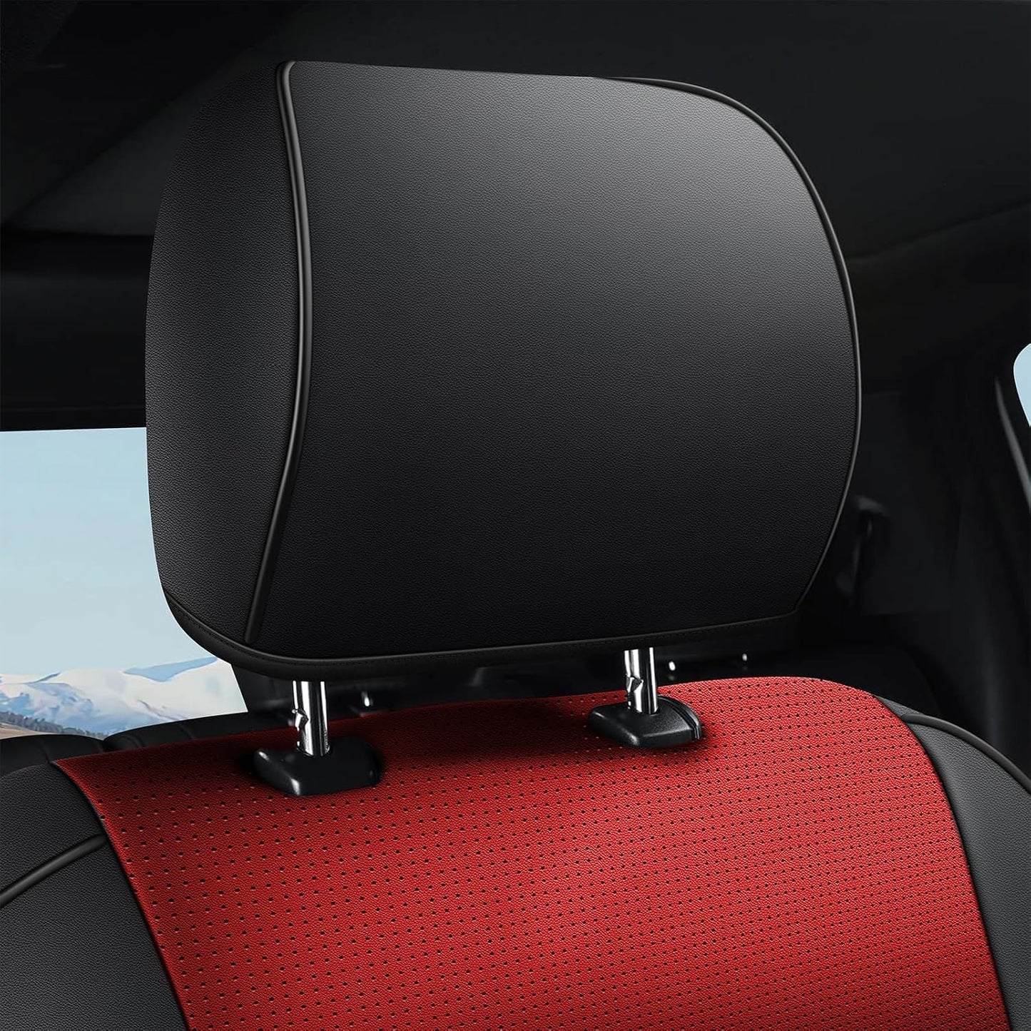 AOMSAZTO Front Seat Covers for Ford F150 XL XLT: 2015-2024 SuperCrew & F250 F350 F450 2017-2024 Super Duty Crew Cab XL XLT Faux Leather Full Set Seat Cover (Black + Red, 2PCS Front)