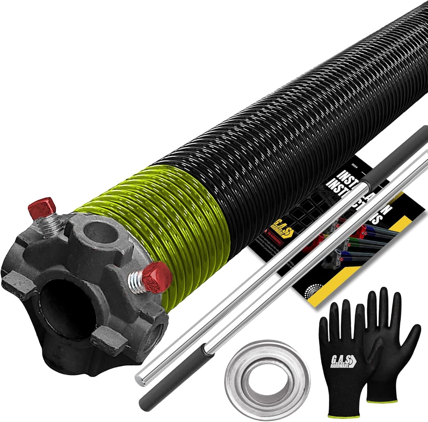 Garage Door Torsion Spring 207x2x22 Torsion Spring for Right Side of Garage Door with 1" Steel Bearing, Gloves, and Winding Bars Precision E-Coating 5-Year Warranty Minimum 30,000 Cycles (Black Cone)