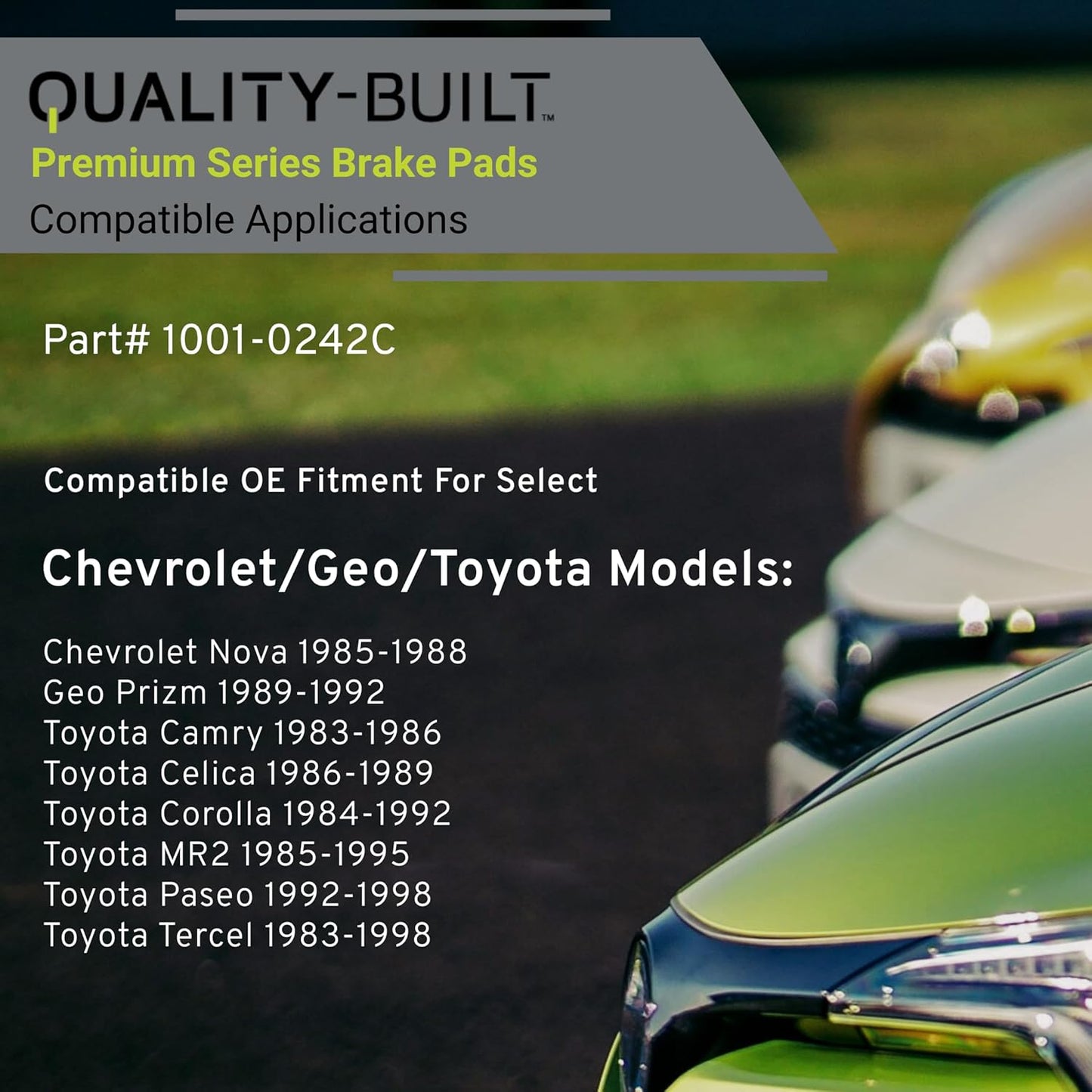 Premium Ceramic Front Brake Pads (1001-0242C) Compatible with 1983-1998 Chevrolet/Geo/Toyota (Camry/Celica/Corolla/MR2/Nova/Paseo/Prizm/Tercel)