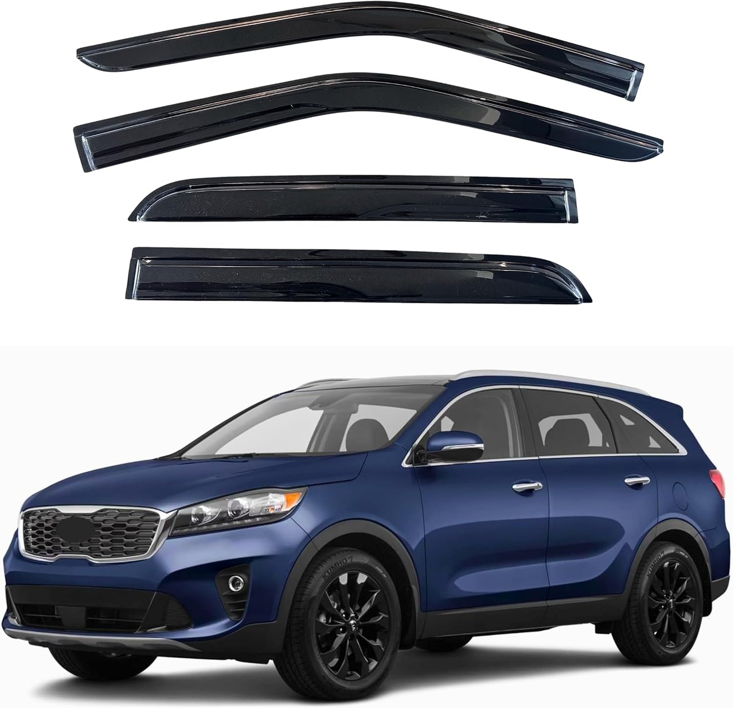KPY Window Visor Compatible with Kia Sorento 2016-2020, 4PC Rain Guard Side Window Vent Deflectors Tape-On Mugen Style, 2016 2017 2018 2019 2020