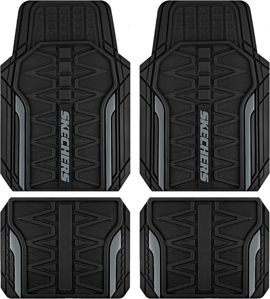 Skechers Car Floor Mats,Heavy Duty Rubber Car Mats Full Set,All Weather Floor Mats,Waterproof Trim to Fit Universal Floor Liner Car Accessories,Automotive Floor Mats for Cars Trucks SUV,Grey