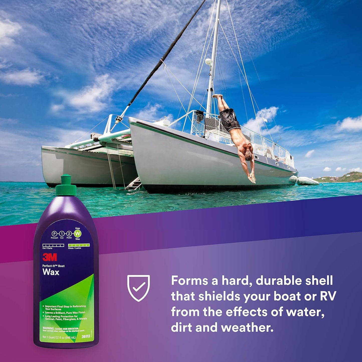 3M Perfect-It Boat Wax, 36113, 1 Quart, Contains Carnauba Wax, Protects against Weather and Oxidation, For Boats and RVs