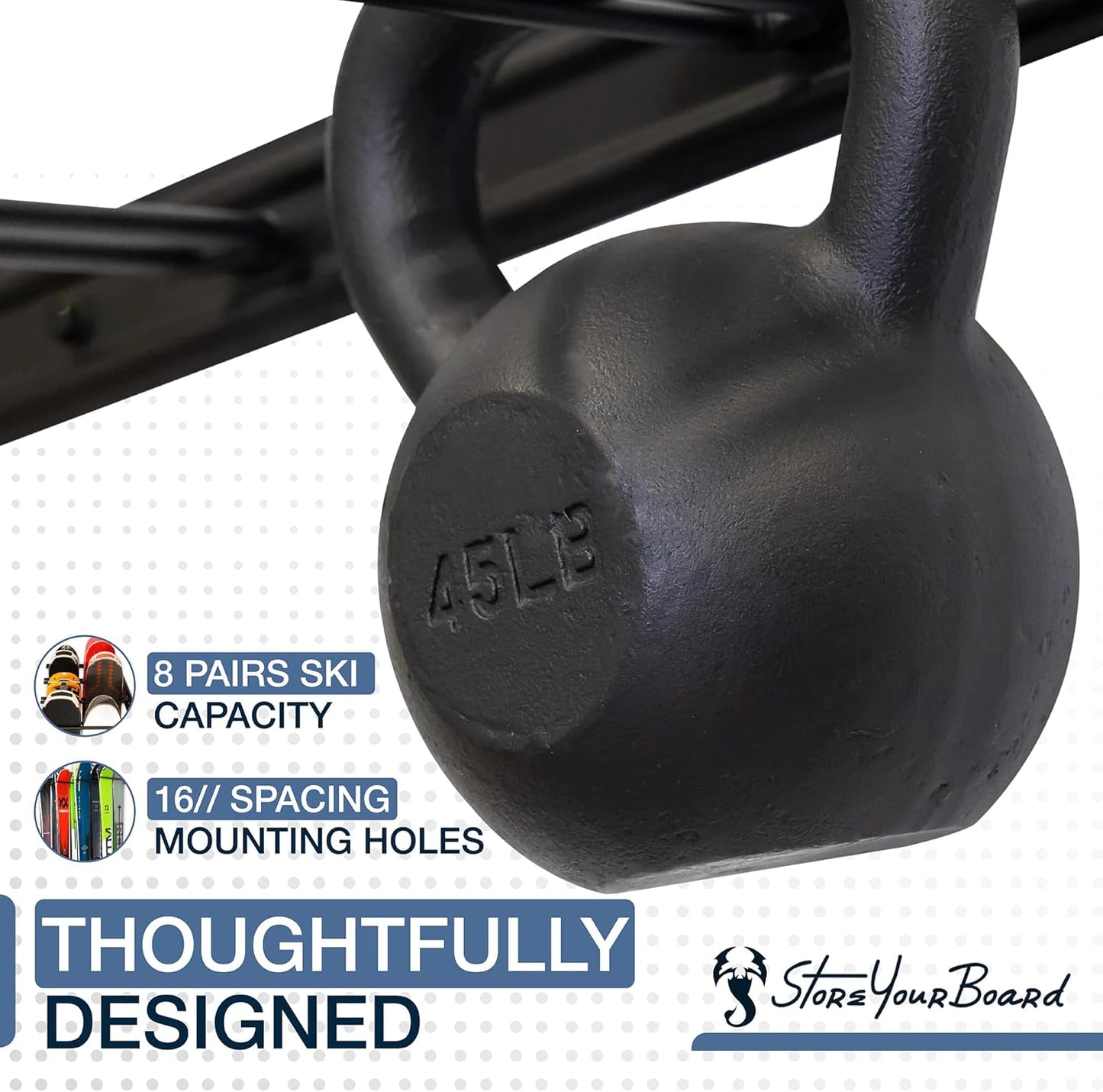 StoreYourBoard Ski Wall Storage Rack – Ski Rack Wall Mount Holds 8 Pairs, Heavy-Duty Steel Ski Holders for Wall, Space-Saving Ski Rack for Garage & Home, Holds Up to 200 lbs