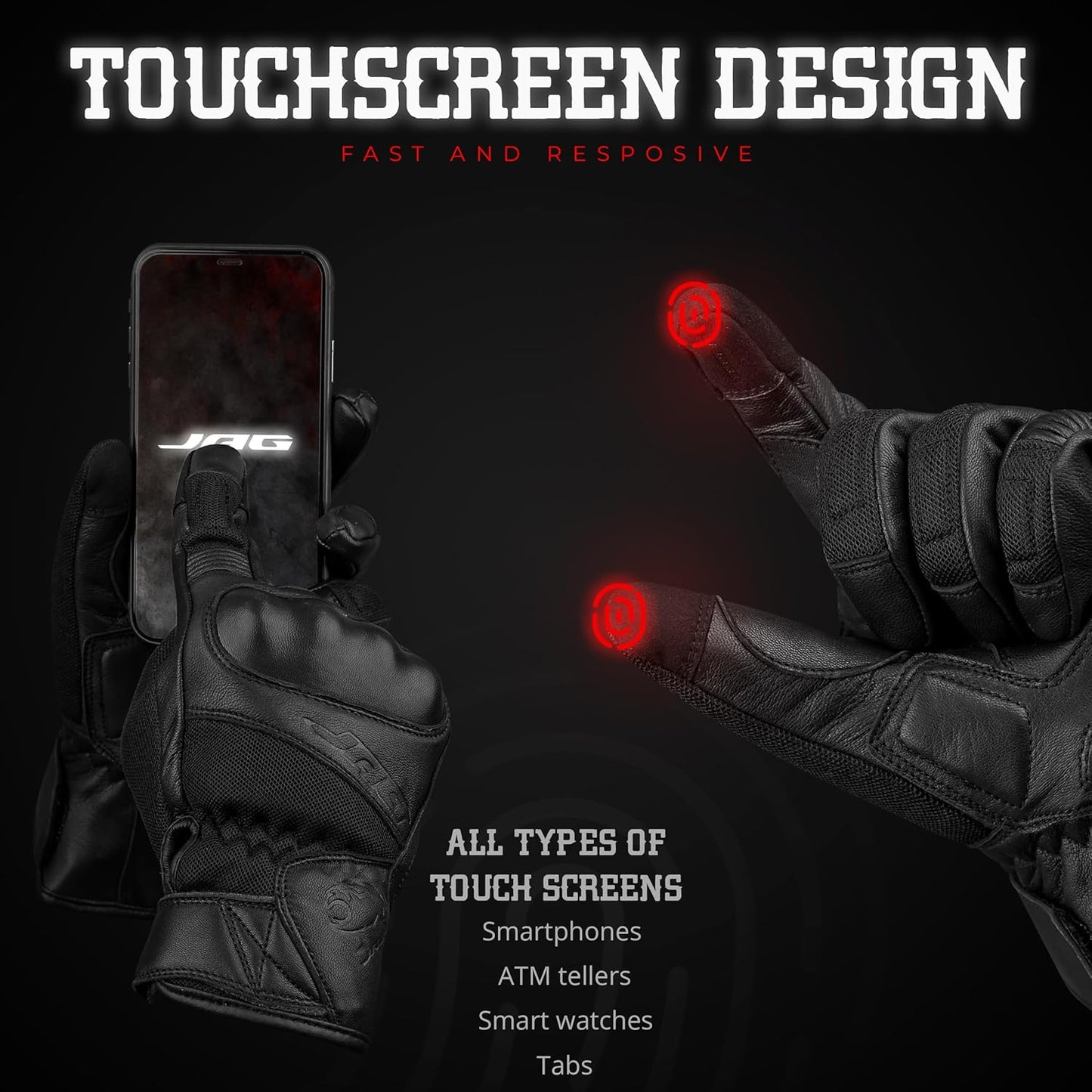 J.A.G. Motorcycle Gloves - Premium Leather Perforated Motorcycle Gloves for Men with Knuckle Protection | Touchscreen Motorbike Riding Gloves