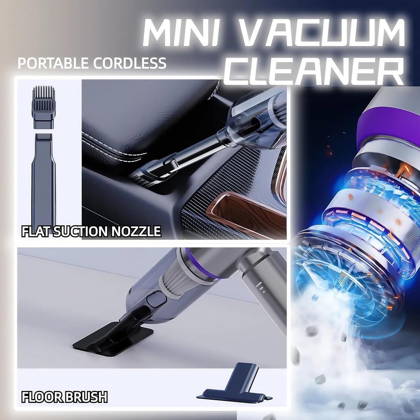 Handheld Car Vacuum Cleaner, 21000PA Rechargeable High Power Cordless Mini Vacuum Cleaner and Blower 4-in-1 with 3 Gear, Vacuum with Brushless Motor for Car, Home, Office, PC