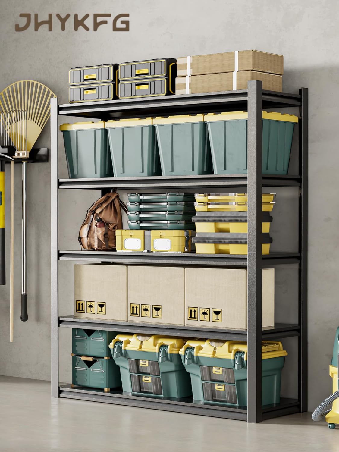 JHYKHG 63" H Storage Shelves,5-Tier Heavy Duty Garage Shelving,Adjustable Shelving Unit,Metal Shelf,Boltless Assembly Rack for Warehouse,Shed,2,500 lb Load,16 x 32 x 63 Inches,Black