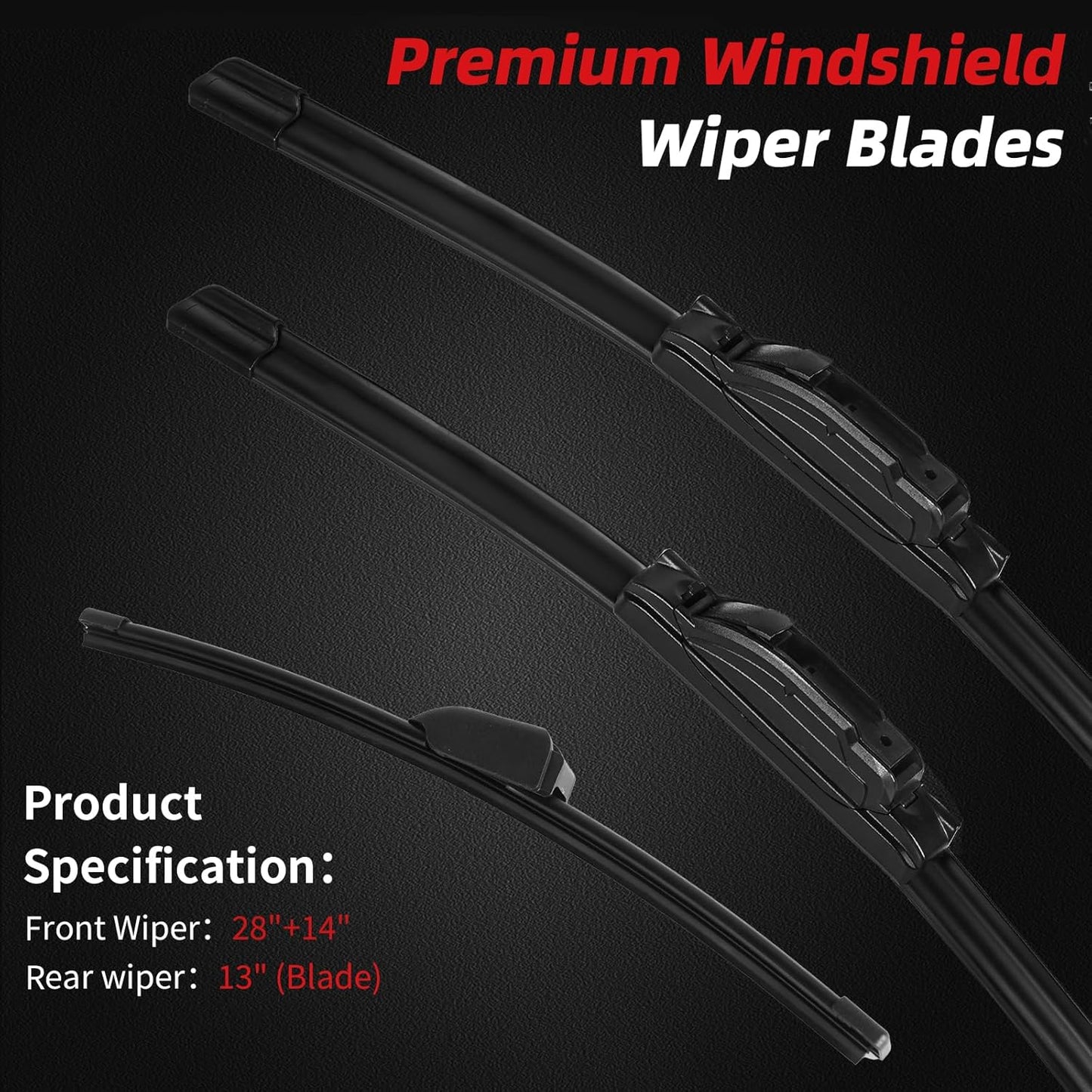 OTUAYAUTO Premium Windshield Wiper Blades - Replacement for Hyundai Elantra 2011-2016, Elantra GT 2013-2017, All-Weather Performance, Front and Rear Wiper Blades, U Hook - 28"+14"+13" (Pack of 3)