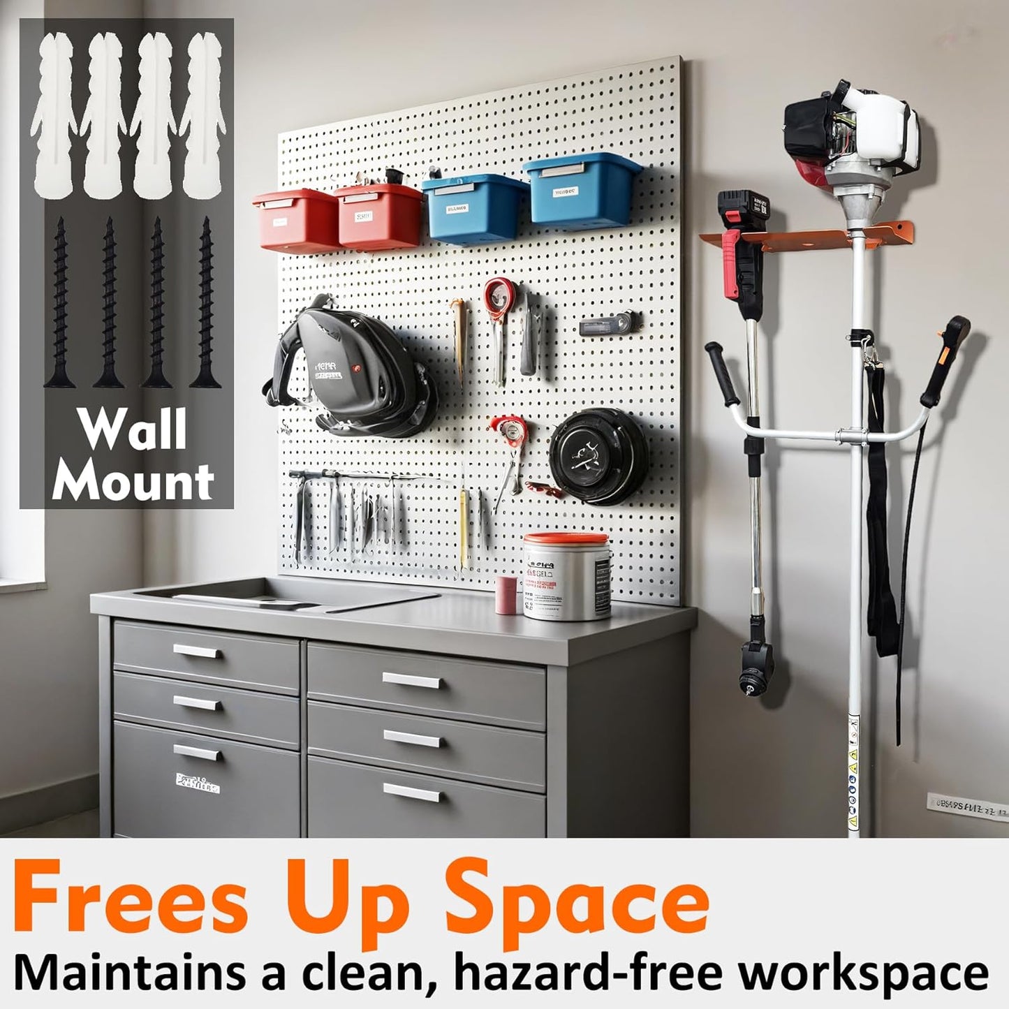 MUTUACTOR Weed Eater Hanger Heavy Duty,2 Slots Large Opening Garage Organizer WeedEater Hanger Wall Mount,Space-Saving Garden Power Tool Organizer for Holding Heavy Tools in Shed,Yard or Garden