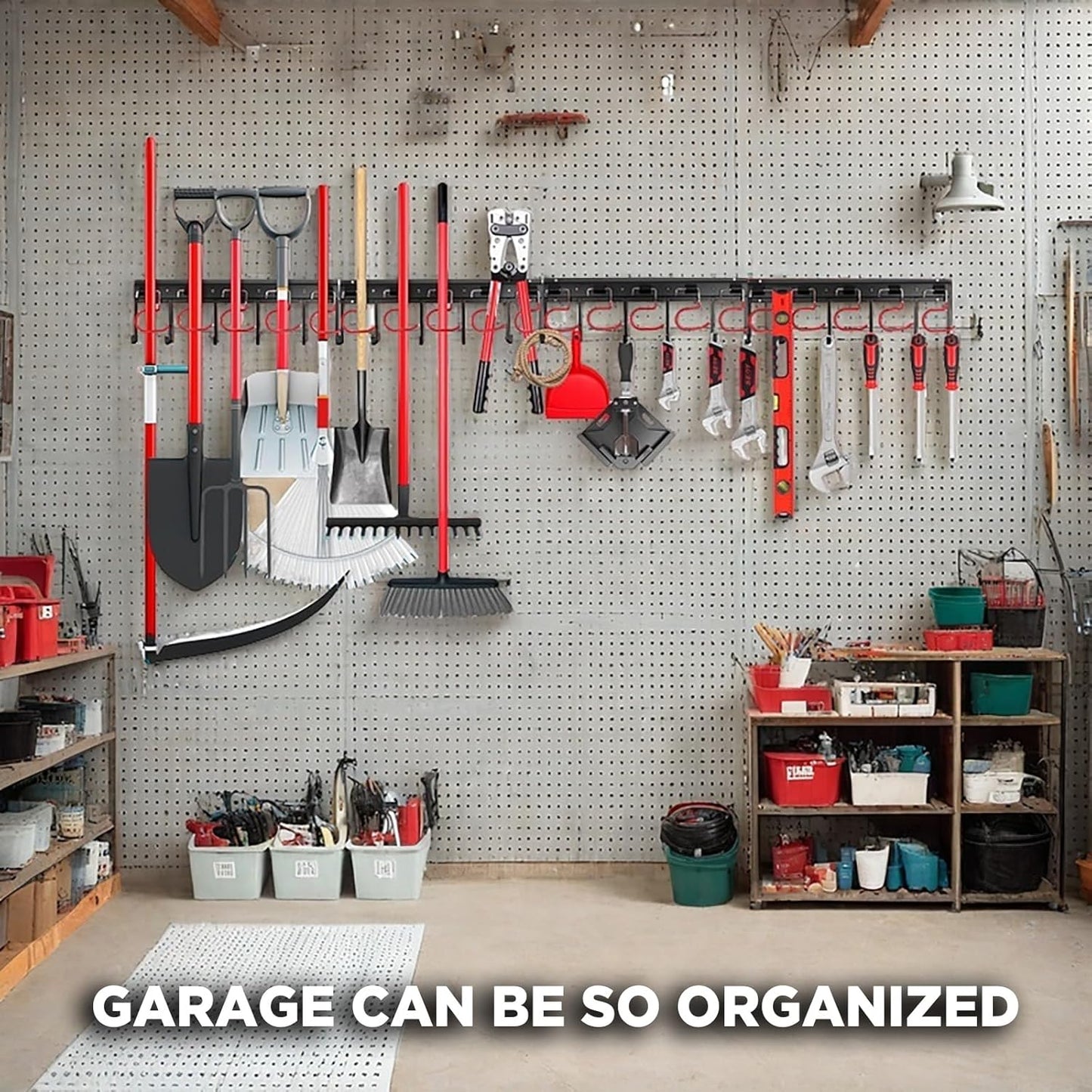 68" All Metal Garden Tool Organizer - Sturdy Garage Wall & Shed Organization System - Hooks for Shovel, Broom, Rake & More