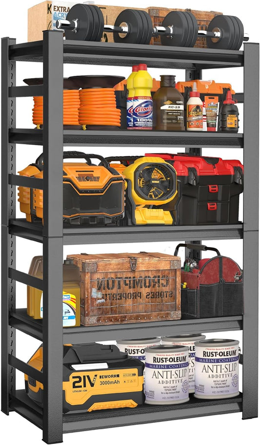 63" Heavy Duty Garage Shelving, 5-Tier Adjustable Storage Shelf, 2000lbs Capacity for Kitchen Garage Warehouse Organization