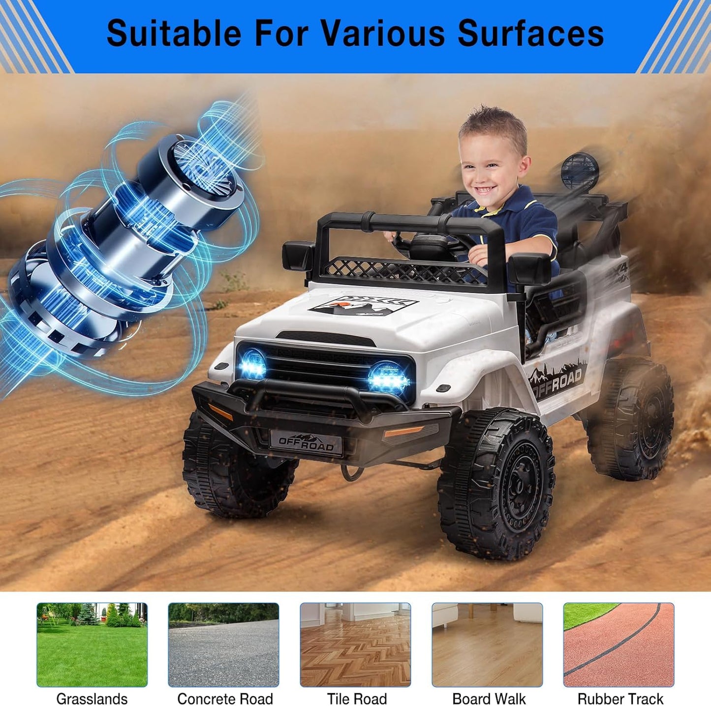 Garvee 12V Kids Ride On Truck Car with Remote Control - Electric Ride On Toys for Toddlers, Spring Suspension, 3 Speeds, LED Lights, Bluetooth Music & Parent Safety Brake