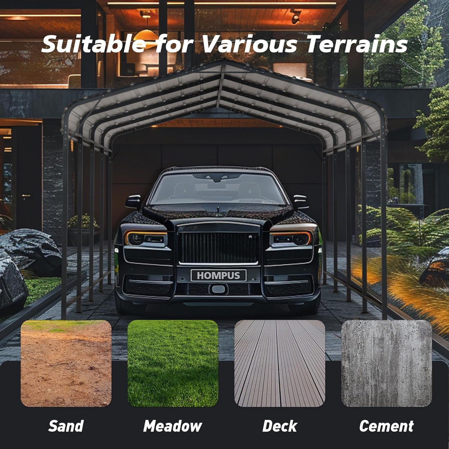 HOMPUS 10x20 FT Metal Carport, Enhanced Base Oversized Garage Carports, Heavy Duty Canopy with Galvanized Steel Roof, Outdoor Shelter Shade for Car, Boats and Tractors