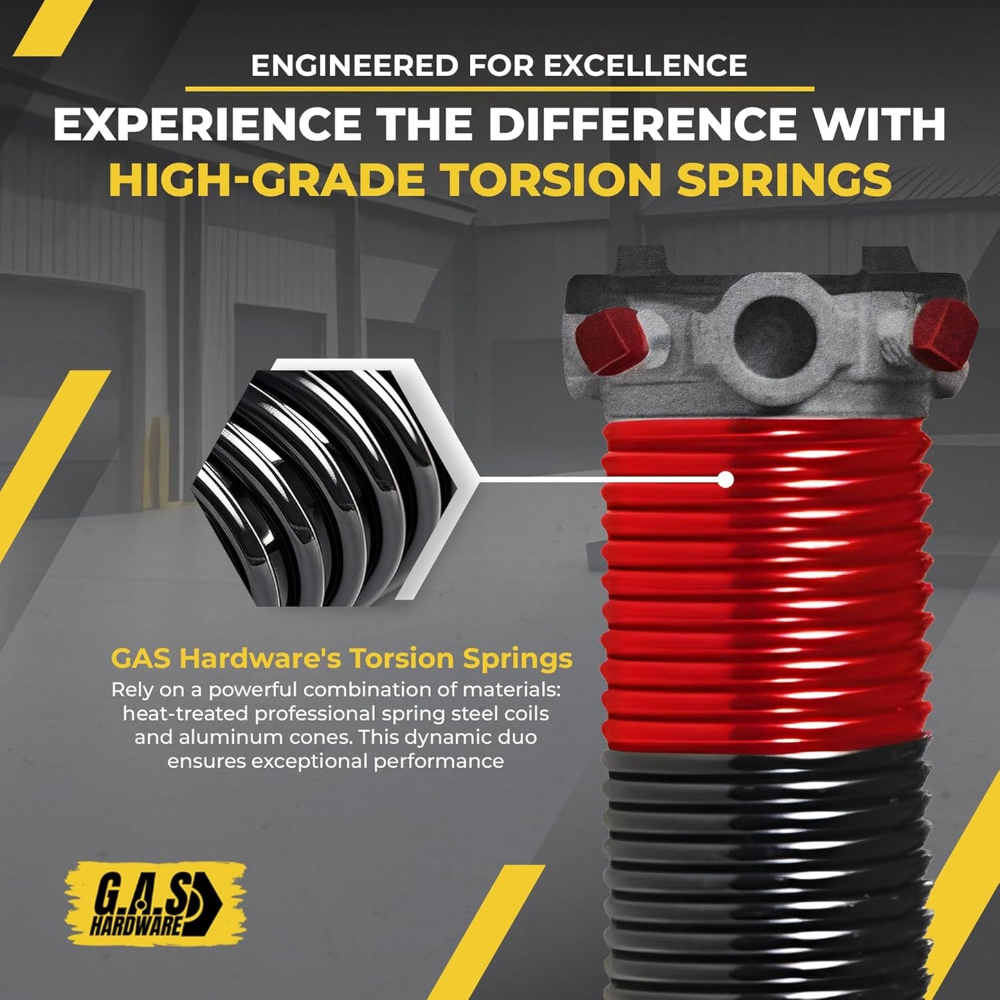 Garage Door Torsion Spring 225x1.75x27 Includes 1” Steel Bearing, Non-Slip Gloves, and Winding Bars for Left Side of Garage Door Precision E-Coating 5-Year Warranty Min. 30,000 Cycles (Red Cone)