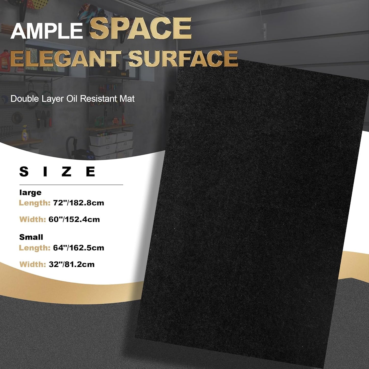 Oil Spill Mat, Garage Floor Mat for Garage & Workshop, 60″×72″ Reusable Floor Protector, Waterproof with Non‑Slip Rubber Backing, High‑Absorbency