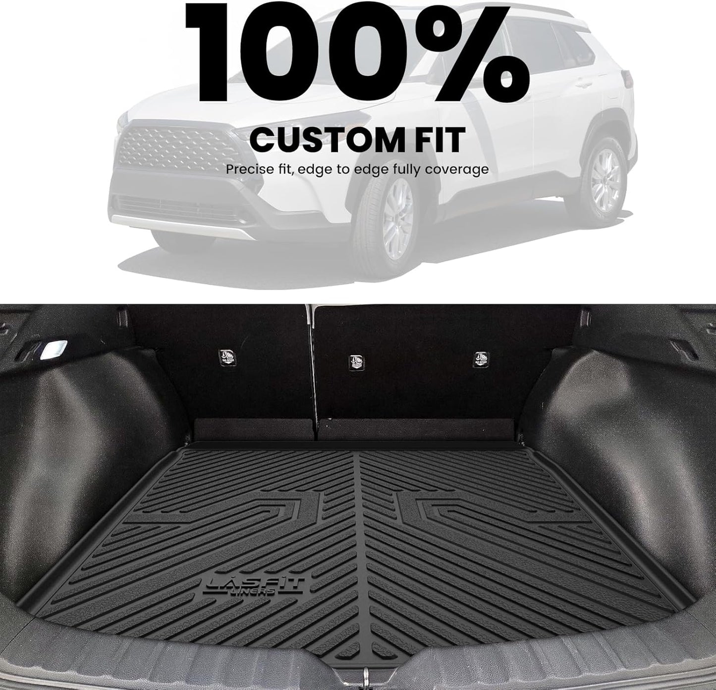 LASFIT Cargo Mat for Toyota Corolla Cross 2022-2025(Fit AWD Not Fit FWD), Custom Fit All-Weather TPE Rubber Trunk Mat for Toyota Accessories, Waterproof, Easy to Clean, Black