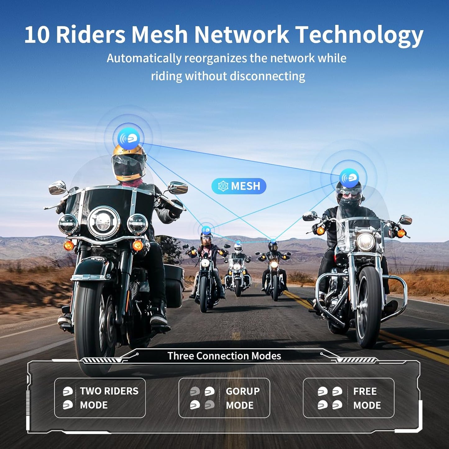 Fodsports FX7 10 Riders Mesh Motorcycle Bluetooth Headset, Dual Chips V5.4 Helmet Bluetooth Headset with Audio Multitasking, Music Share, Motorcycle Intercom with CVC & ENC Noise Reduction, FM, 1 Pack