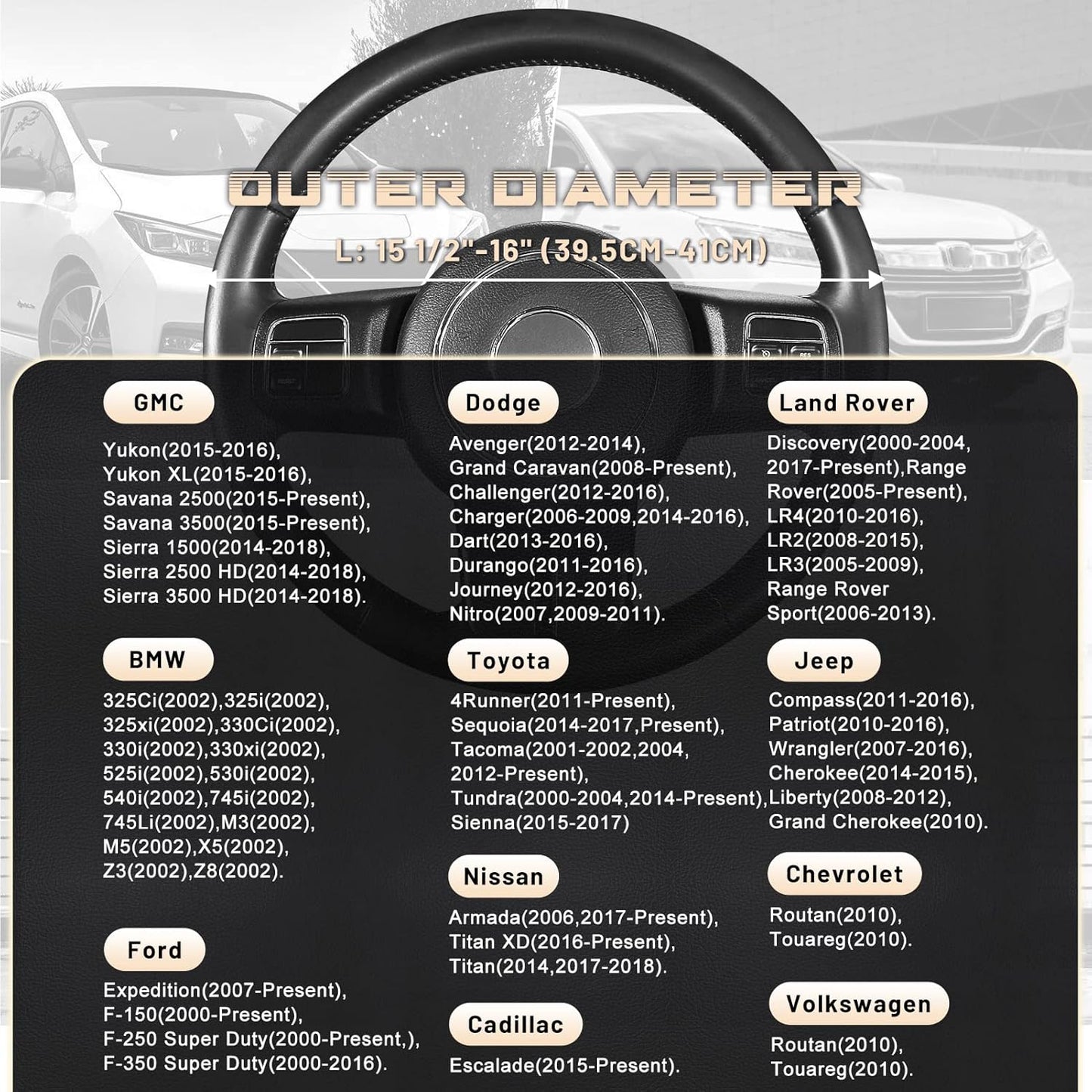 SEG Direct Car Steering Wheel Cover for F-150 Tundra Range Rover 15.5-16 inch, Black and Beige Microfiber Leather