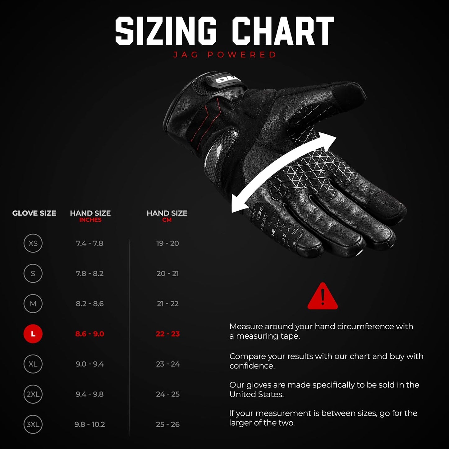 J.A.G. Leather Motorcycle Gloves for Men - Carbon Fiber Knuckle Protection, Motorbike Powersports, Dirt Bike, Touchscreen Gloves for Men and Women, Guantes para Moto.